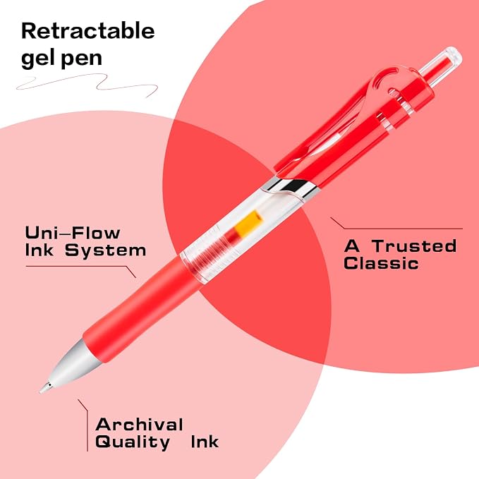 30pcs Red Gel Ink Pens for Writing, 0.5 mm Pens Fine Point Smooth Writing Pens for Journaling, Bulk Retractable Rollerball Pens for School Office.