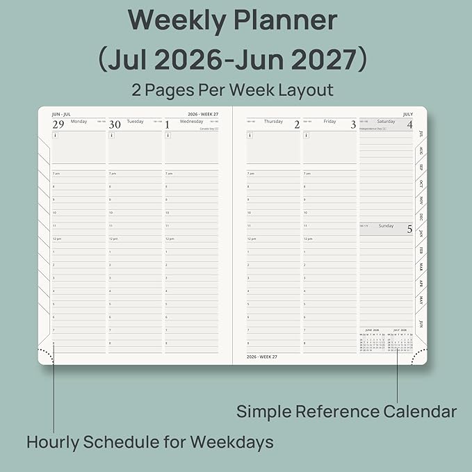 POPRUN 2026-2027 Academic Planner, 6.5" x 8.75", Weekly and Monthly Calendar, July 2026 to June 2027, Hardcover Appointment Book with Vertical Layout, Hourly Time Slots, Monthly Tabs - Burgundy