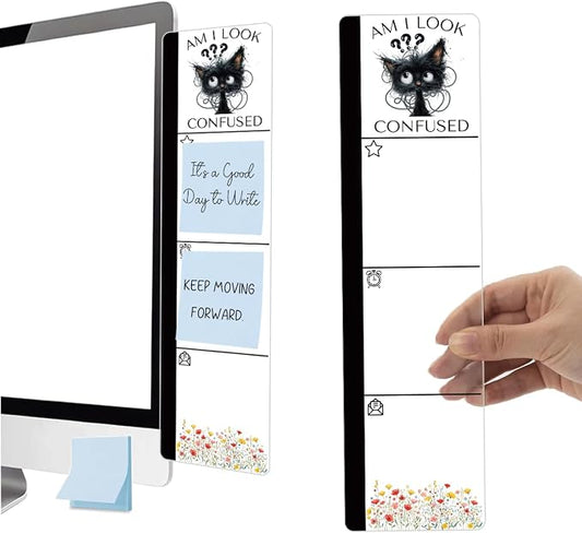 Monitor Memo Board Acrylic Sticky Note Holder Funny Confused Black Cat Office Desk Decor with 100 Self Stick Note Pads Am I Look Confused Quote