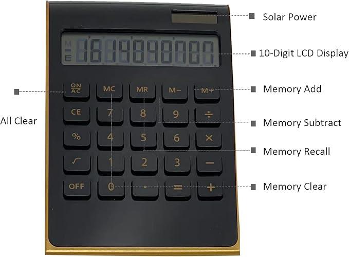 Solar Gold Standard Function Desktop LCD 10-Digit Calculator for Office, Home (Black)