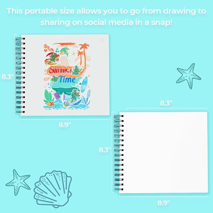 Ohuhu Double-Sided Marker Pad Art Sketchbook Bleedproof - 8.3"x8.3" Square Paper Size - 90 LB/150 GSM Smooth Drawing Paper - 60 Sheets/120 Pages, Spiral Bound Sketching Book for Alcohol Markers