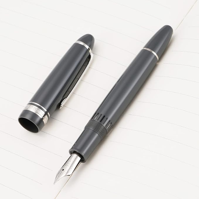 erofa Majohn P136 Piston Fountain Pen 1.1mm Stub Nib with Box, Gray Resin Writing Pen Set