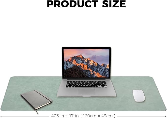 CHEERYGOO Faux Leather Desk Mat - Waterproof Mouse Pad, Non-Slip PU Leather Blotter, Writing Surface for Office and Home 47"x17" XXL Mint Green