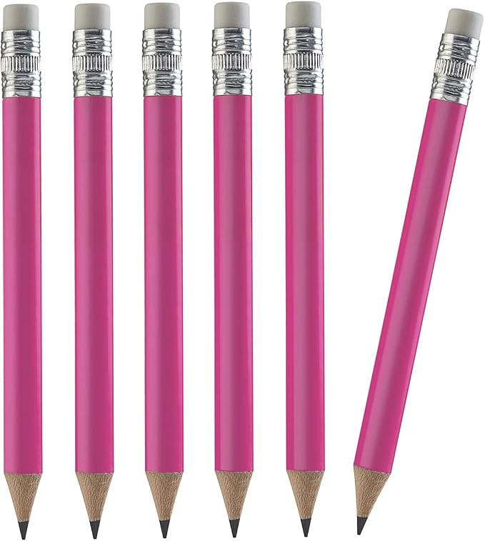 TH Golf 100pcs Golf Pencils, 4 Inch Mini Half Pencils with Eraser Sharpened Wood Mini Round for Schools Wedding Toddlers Home Corporate Multiple Colours (Neon Pink)