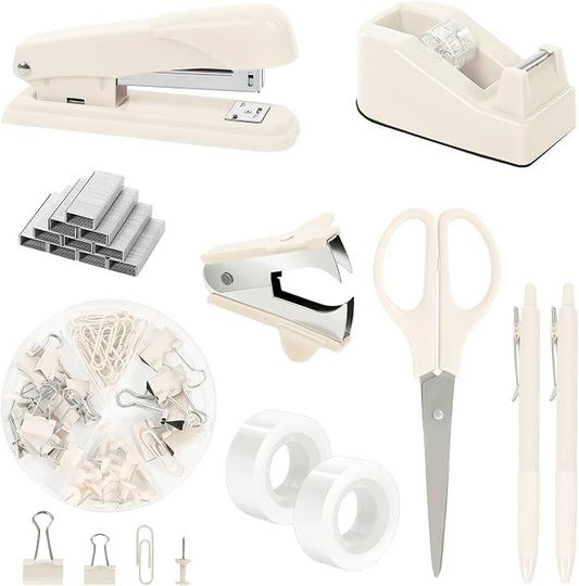 Office Supplies Set – All-in-One Desk Accessories Kit with Stapler, Tape Dispenser, Scissors, Clips & Remover, Cute Desk Organizer Set for Home Office, School & Workspace Organization