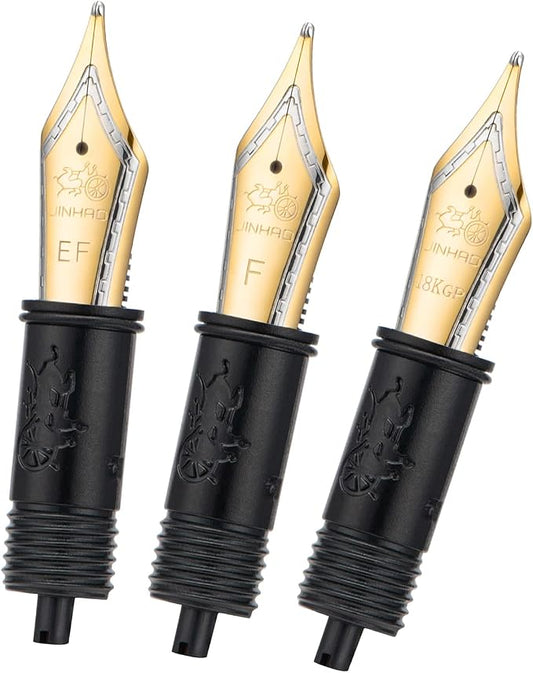 Set of 3 Jinhao 100 Fountain Pen Nibs with Black Section Feed (EF, F and M) Gold Trim-Compatible with Jinhao 100, 9036, 9065, 9016 and 9013