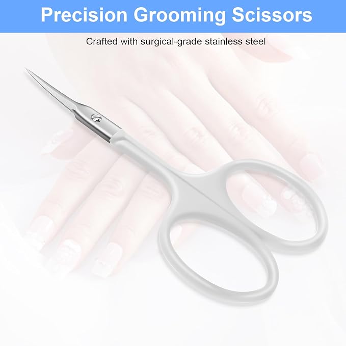 CGBE Cuticle Scissors, Extra Fine Curved Eyebrow Scissors, White | Stainless Steel, Round Handle, Precise Pointed Tip, Hangnail And Dry Skin Trimming, Russian Manicure Care