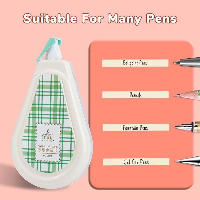 Temiary 5 Pcs Aesthetic Beige Correction Tape, Smooth Tapes, Plaid Patterns | Quick Dry Beige Tapes for Instant Corrections, Easy to Use White Tape Out Applicator Set for Office Note Taking, Journaling