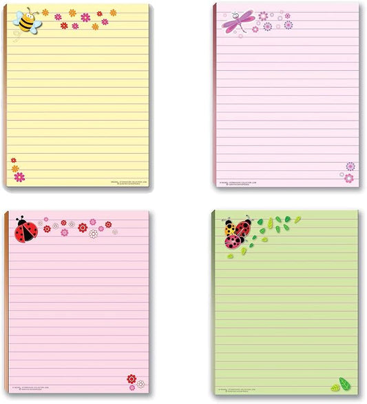 Cute Notepads - 4 Assorted Pads - USA Made - Ladybug, Bee, Butterfly, Dragonfly - Fun Small Gift