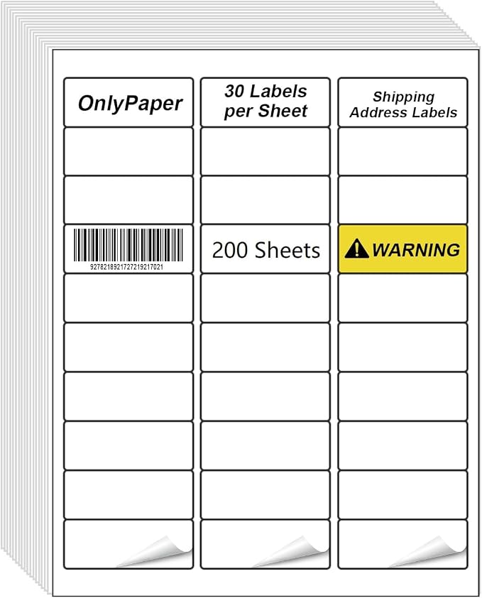 Shipping Labels - 200 Sheets 30 UP Self Adhesive Mailing Labels,1" X 2-5/8" Address Labels for Laser & Inkjet Printers, Handwrite-Friendly, BPA-Free (6000 Labels)