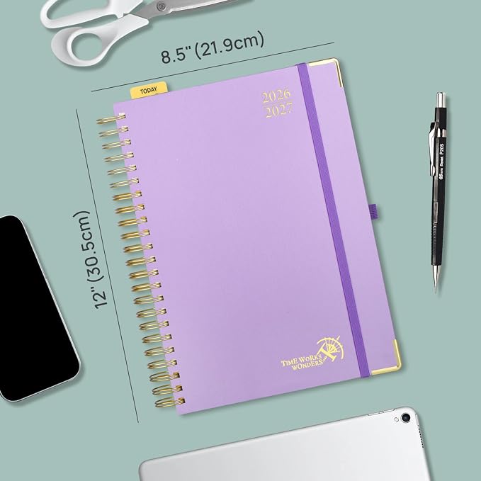 POPRUN 2026-2027 Daily Planner One Page Per Day, Large Size 8.5" x 12", Daily Calendar Book with July 2026 to June 2027, Academic Hardcover Appointment Book with Hourly Time Slots, Spiral Bound, Monthly Tabs - Pacific Green