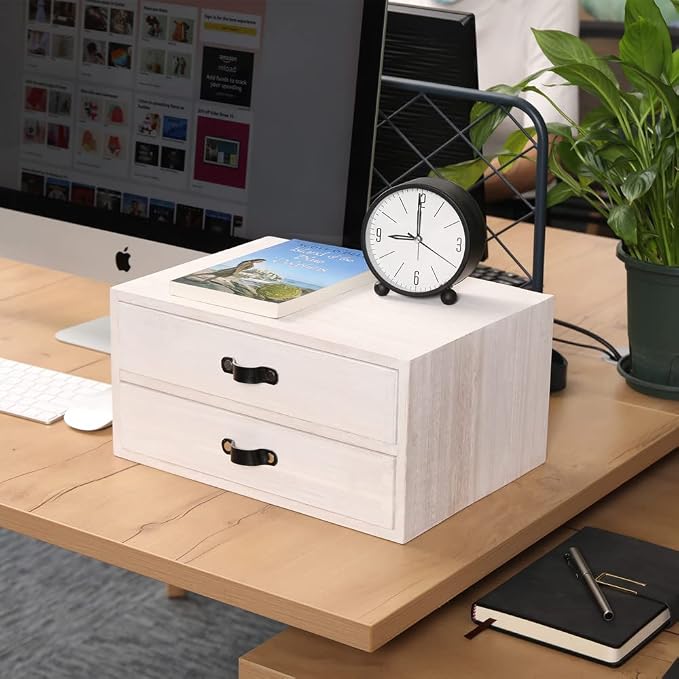 DDYURI Desk Organizer Drawers for Office Supplies Kitchen Storage - Wood Makeup Organizer Box/Countertop Drawers Chest for Dresser Wooden Cabinet Printer Stand Machine Shelf White (FAX2C-WH）