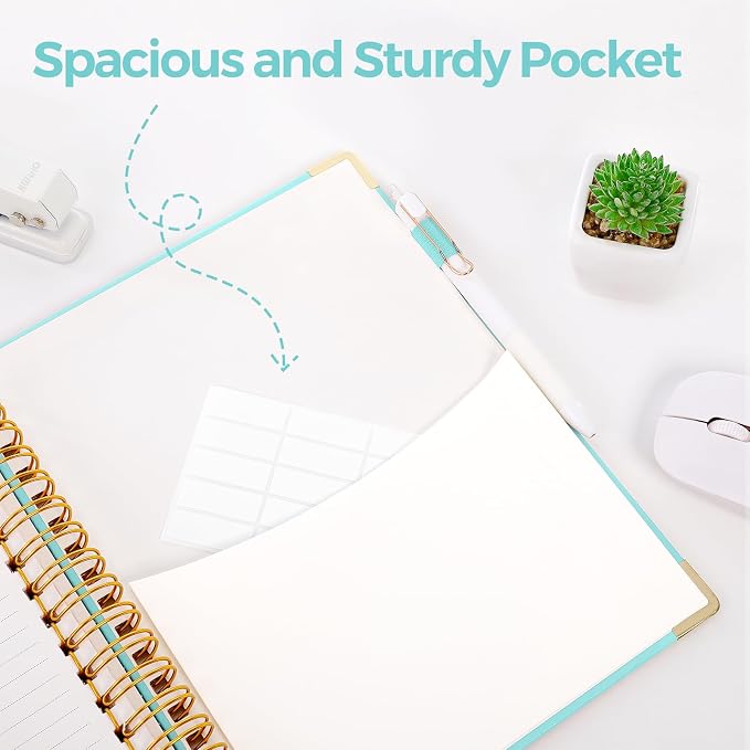 SKYDUE Spiral Journal for Women, B5 College Ruled Notebooks for Work with Dividers,Tabs and Pocket, Mint
