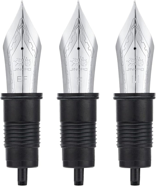 Set of 3 Jinhao X159, 1935 and 9019 Fountain Pen Replacement Nib Parts (EF, F and M) Silver Trim