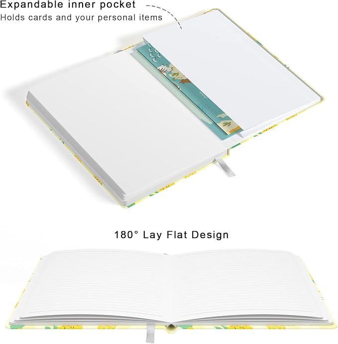 Lined Journal Notebook, Hardcover Journal for Women, Medium 5.7 x 8.4 in, 160 Pages Thick Paper, Cute Aesthetic Floral College Ruled Notebook for Writing Journaling Work School Office,Pineapple