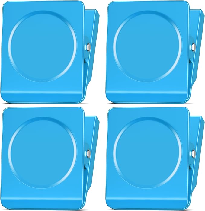 FINDMAG Blue Magnetic Clip, 4 Pack Magnet Clips for Whiteboard and Office