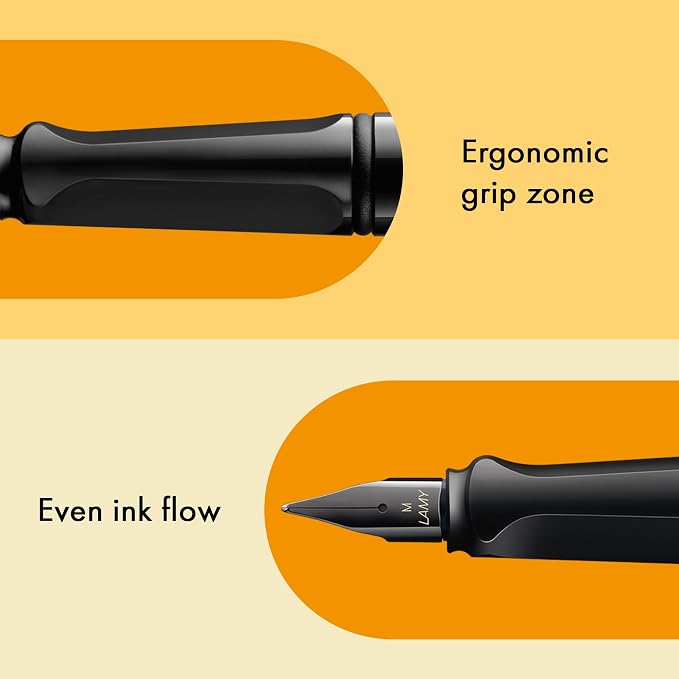 Lamy safari multicolor Fountain Pen Set all black – Special Edition with 6 Interchangeable Colored Rings – Steel Nib in Width EF – incl. blue Ink Cartridge T10 & Gift Box