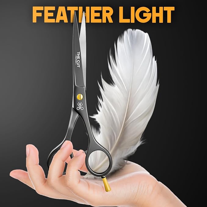 The Cut Factory® 6.5” Matte Black Luxury Hair Scissors – Ultra-Sharp High Carbon Steel Barber Shears for Men, Women & Kids – Gift-Boxed with Leather Pouch For Salon & Home(1x Scissors only)
