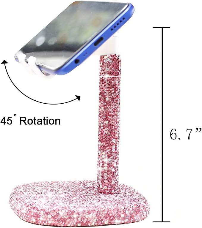 Bling Bling Crystal Phone Stand, Phone Holder for Desk, Desktop, Cradle Compatible with All Smartphones Mixed Rhinestones with Pink Magenta and Iridescent AB SL (Pink)