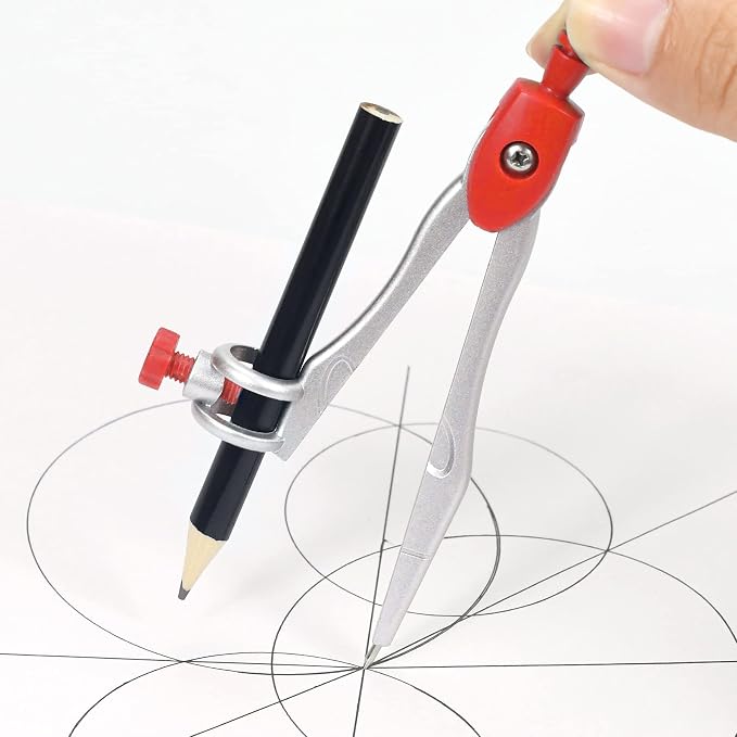 Unjoo Geometry Set 10 Pcs Student Supplies, Protractor and Compass (Red) | Shatterproof Storage Box,Rulers,Protractor,Compass,Eraser,Pencil Sharpener,Lead Refills,Pencil,for Classroom, Back to School