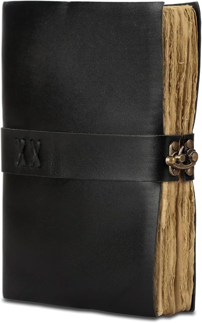 Vintage Leather Journal Handmade Buffalo Deckle Edge Paper – Leather Bound Journal for Women Men Vintage C-Lock Closure Ideal for Writing & Travel for Artists