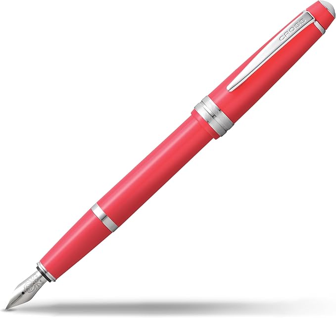 Cross Bailey Light Polished Coral Resin Fine Nib Fountain Pen - Professional Pen for Effortless Writing - Journaling, Note-Taking & More - Black Ink - Easy Handling - Includes Gift Box