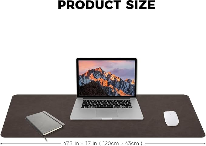 CHEERYGOO Faux Leather Desk Mat - Waterproof Mouse Pad, Non-Slip PU Leather Blotter, Writing Surface for Office and Home 47"x17" XXL Dark Coffee