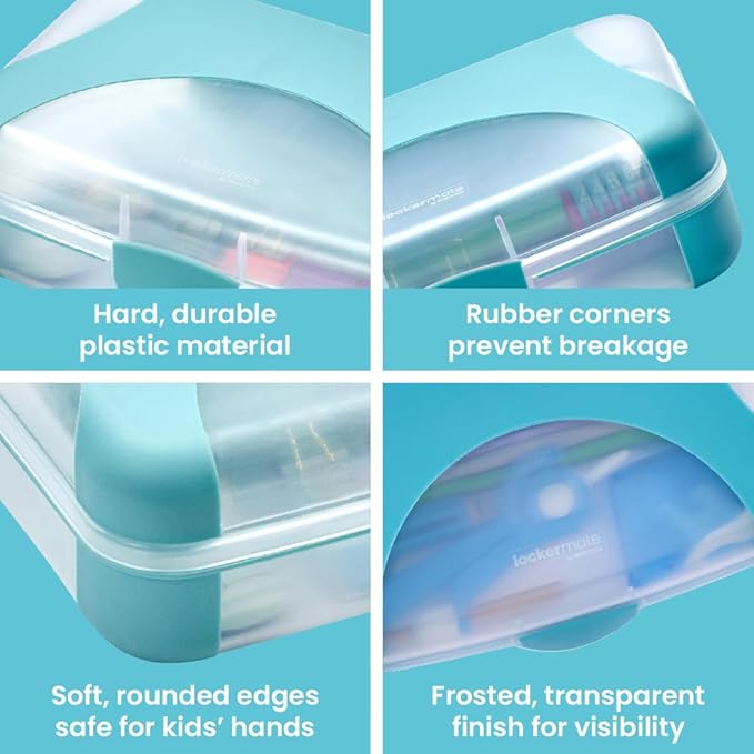 LockerMate by Bostitch Hard Pencil Case, Durable Plastic Pencil Box, Kid-Friendly Design, Teal & Clear