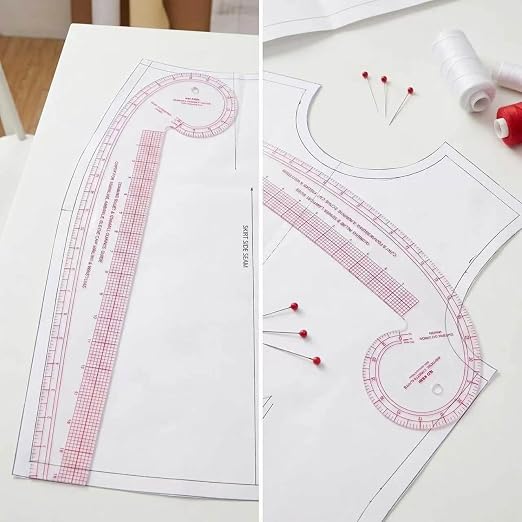 Sewing Rulers,Clear Metric French Curve Sewing Rulers Set for Pattern Making Drafting,Quilting,Clear Plastic Fashion Designer Ruler Kit in Inches， 6PCS