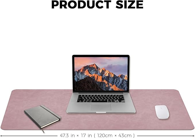 CHEERYGOO Faux Leather Desk Mat - Waterproof Mouse Pad, Non-Slip PU Leather Blotter, Writing Surface for Office and Home 47"x17" XXL Pink