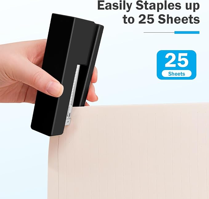 1 Desktop Stapler & 1 Tape Dispenser - 25 Sheet Capacity with 830 Staples and Staple Remover, Non-Slip for Office,School, Home & Classroom, Black