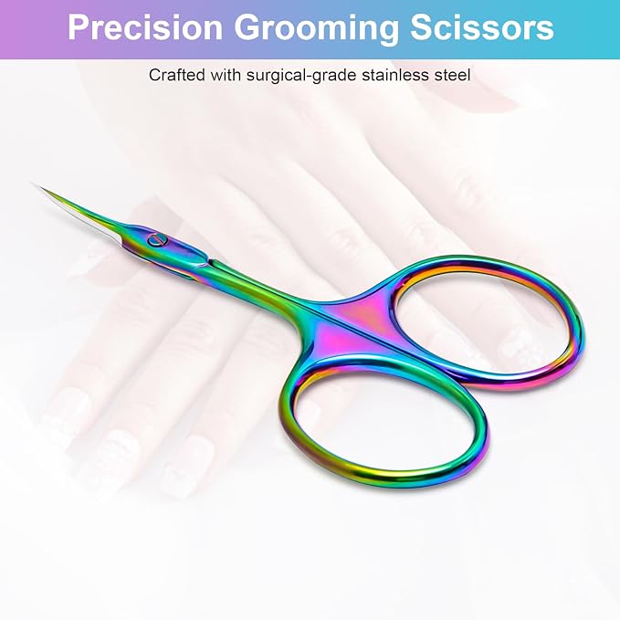 CGBE Cuticle Scissors, Extra Fine Curved Eyebrow Scissors, Colorful | Stainless Steel, Round Handle, Precise Pointed Tip, Hangnail And Dry Skin Trimming, Russian Manicure Care