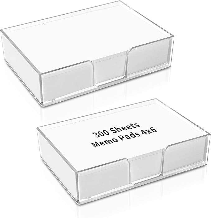 600 Sheets 4x6 Memo Holder Desk Notepad Tray Pad Paper Non Sticky Memo Pads 4x6 Acrylic Notepad Holder Note Memo for Desk School Organization Planning（Internal Size: 3.97 × 5.78 Inch）