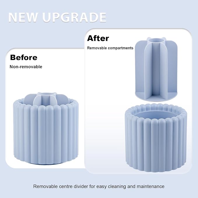Rotating Makeup Brush Holder Organizer with Removable Dividers, Blue | 7 Slots Make Up Brush Organizer 360 Spinning Cosmetic Storage Pen Holder for Desk, Vanity, Dresser