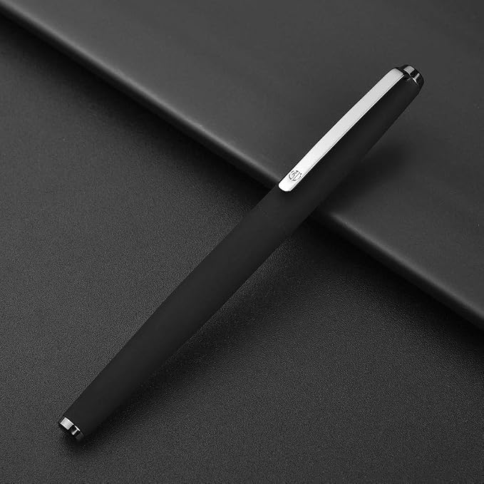 Hongdian 517D Matte Black Fountain Pen Medium Nib, Warrior Series Classic Design with Converter and Metal Box