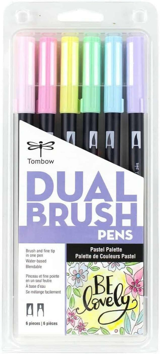 Tombow 56213 Dual Brush Pen Art Markers, Pastel, 6-Pack. Blendable, Brush and Fine Tip Markers