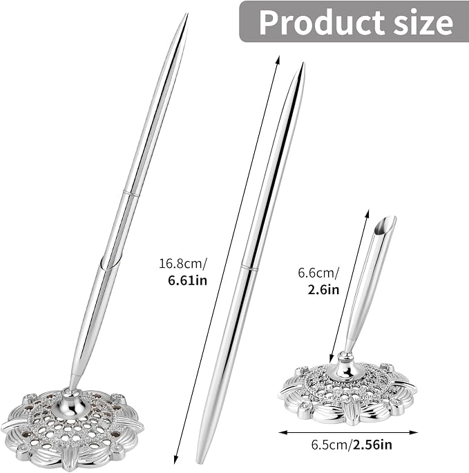2 Pcs Gold Bridal Shower Pens for Guest Book with 360° Rotating Metal Pen Holder, Wedding Guest Book Signing Pen Set, Durable Metal Ballpoint Pens for Reception Table Decor