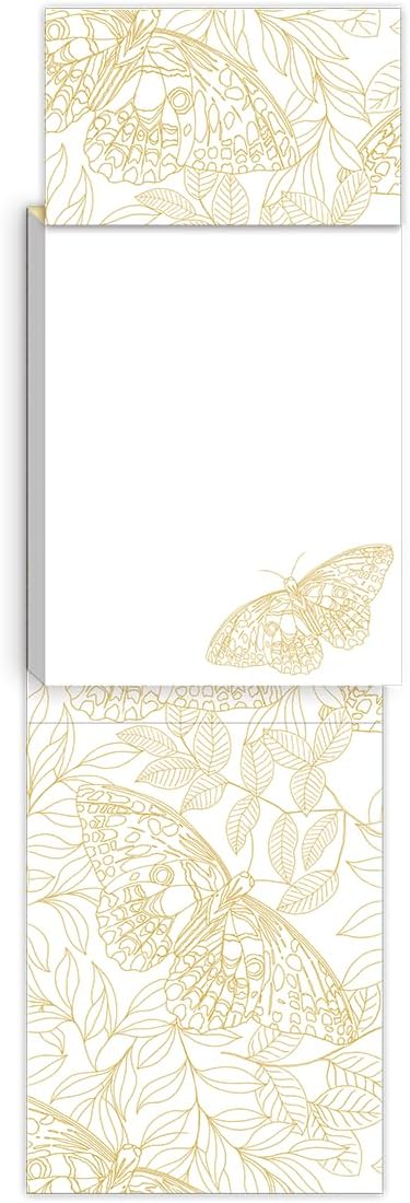 Punch Studio Flip-Top Notepad For Daily Notes or Notes on-the-go, with Magnetic Closure, Brooch Embellishment, Gold-Foil Accents & 75 Illustrated Sheets, 5" x 3.75" - Black Butterflies (50441)