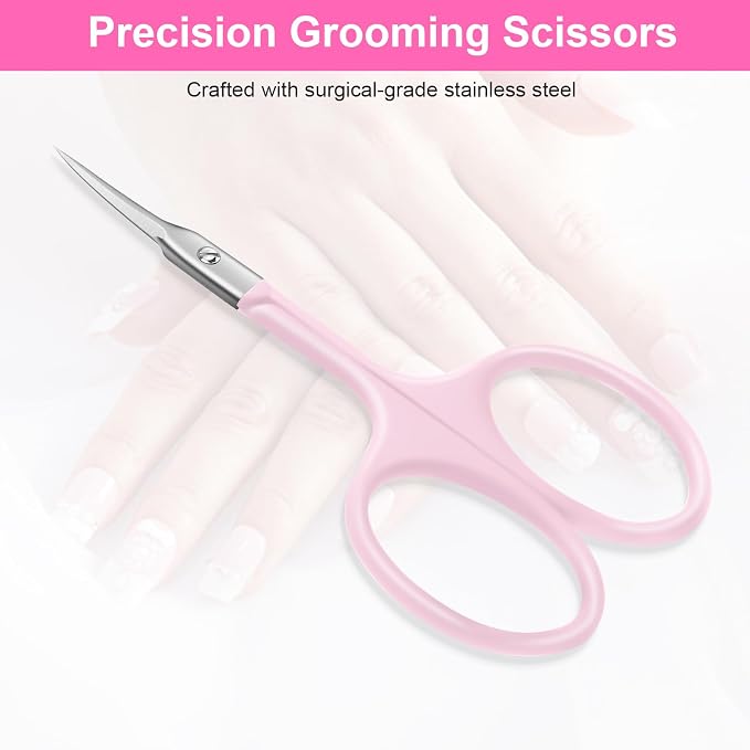 CGBE Cuticle Scissors, Extra Fine Curved Eyebrow Scissors, Pink | Stainless Steel, Round Handle, Precise Pointed Tip, Hangnail And Dry Skin Trimming, Russian Manicure Care