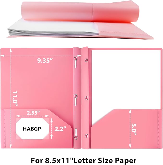 2 Pocket Folder with Prongs (15 Pack, Pastel), Plastic Folders with Pockets | Pastel Colors, Business Card Holder, Fit Letter Size, Organizing Papers, in School, Office, Business