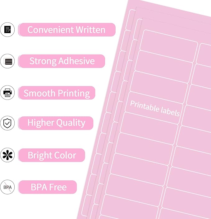 8-1/2 x 11 Neon Color High Light Labels for Laser & Inkjet Printer, Strong Adhesive (Pink, 1" x 2-5/8" - 30 Per Page | 600 Labels)