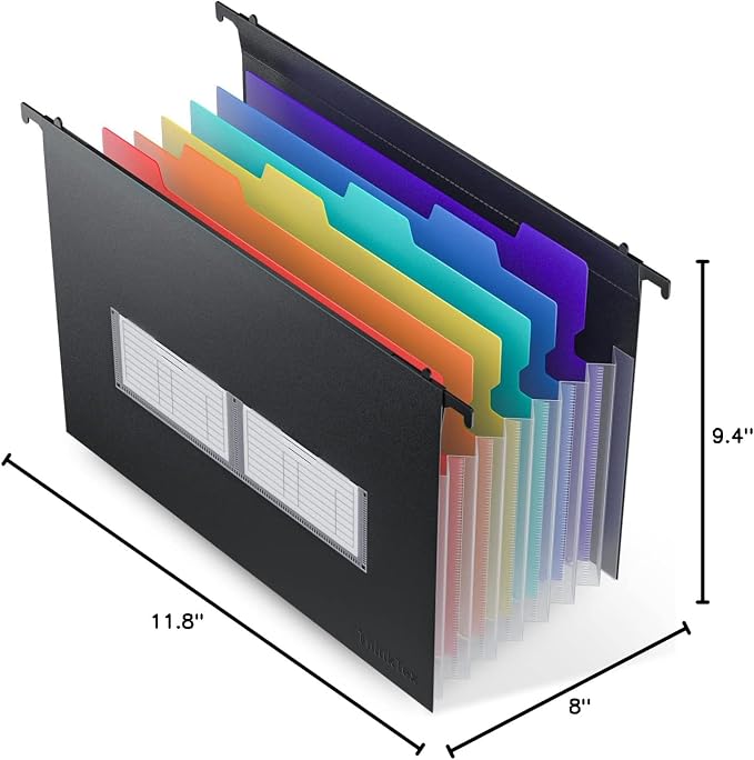ThinkTex Plastic Expanding Hanging File Folders, 7 Innovative 1.2" Accordion Pockets, Large Capacity, Multi-Color Tabs, Letter Size for File Cabinet - 1-Pack
