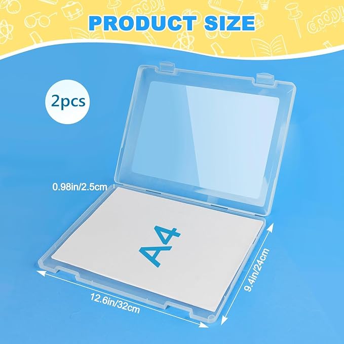 2 Pack A4 File Box Paper Organizers Holder, Transparent Document Paper Project Case, Plastic Paper Storage Container Box File Protector for Magazine, Scrapbook, Office School Supplies