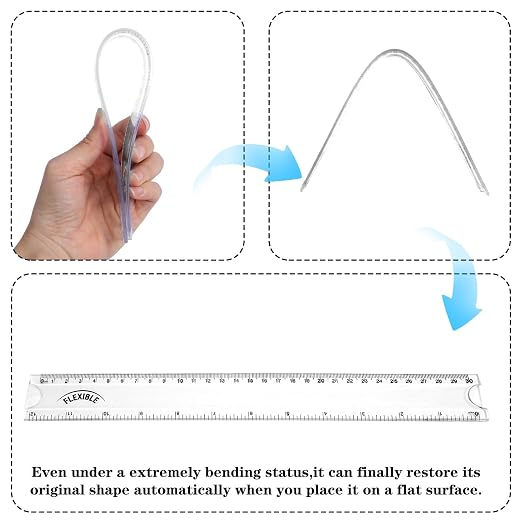 Grevosea 2 PCS Flexible Ruler 12 Inch Bendable Clear Plastic Ruler | Soft Bendable Rulers with Centimeters and Inches for Kids and Adults School Classroom Office Supplies