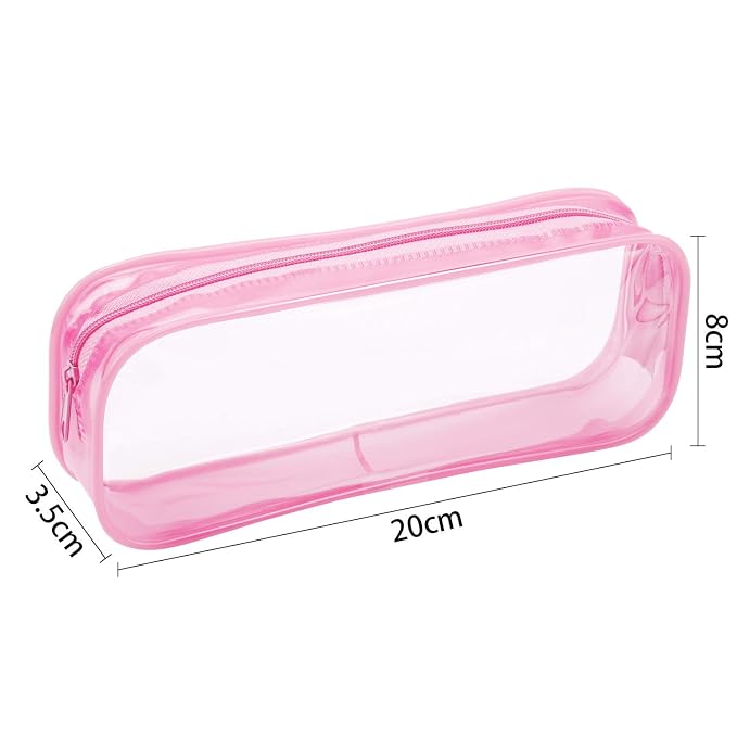 Tatuo 4 Pieces Clear PVC Bags Big Capacity Zipper Pencil Pouch Case Travel Luggage Makeup Cosmetic Bag(Pink)