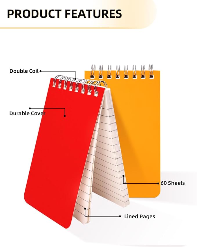 Dynta Mini Spiral Notebooks Bulk 3x5 Inch Memo Pads, 30 Packs Small Notepad Top Bound, 10 Vibrant Colored, 60 Sheets/120 Pages Pocket Notepads for Home, School, College, Office, Work, Travel