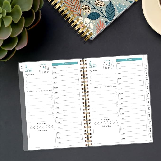 2026-2027 Daily & Monthly Planner - One Page Per Day, Daily Planner 26-27 from July 2026 to June 2027, Planner 2026-2027 with 12 Monthly Tabs, 6.4" x 8.5", Flower-A