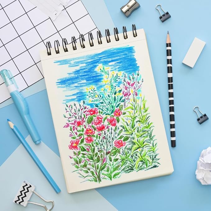 5.8x8.3in Sketch Book, 60Sheets Spiral Bound Notebooks, Natural White 92lbs/150gsm Acid-Free Drawing Paper for Painting,Sketching, Professional Sketch Pad for Artists, Beginners. NW-Red