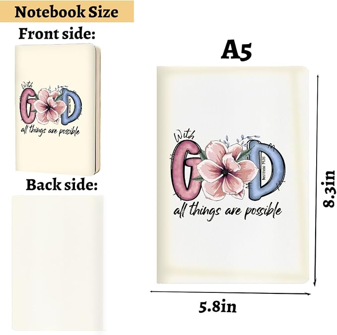 Christian Sayings Journal Notebook for Note Taking 200 Sheets (5.8 x 8.3) | Christian Gifts for Women Journal, Bible Verse Scripture Prayer Planner, Floral Inspirational Notebook
