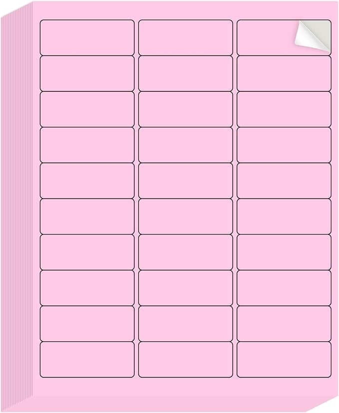 8-1/2 x 11 Neon Color High Light Labels for Laser & Inkjet Printer, Strong Adhesive (Pink, 1" x 2-5/8" - 30 Per Page | 600 Labels)